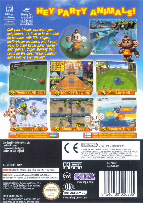 Back Cover for Super Monkey Ball (GameCube)