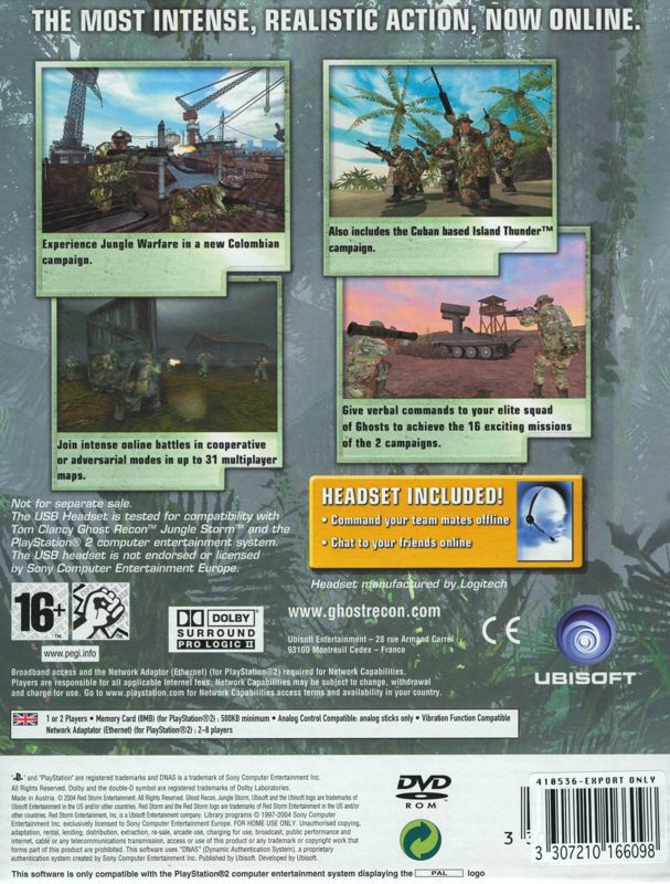 Back Cover for Tom Clancy's Ghost Recon: Jungle Storm (PlayStation 2) (Release with bundled headset)