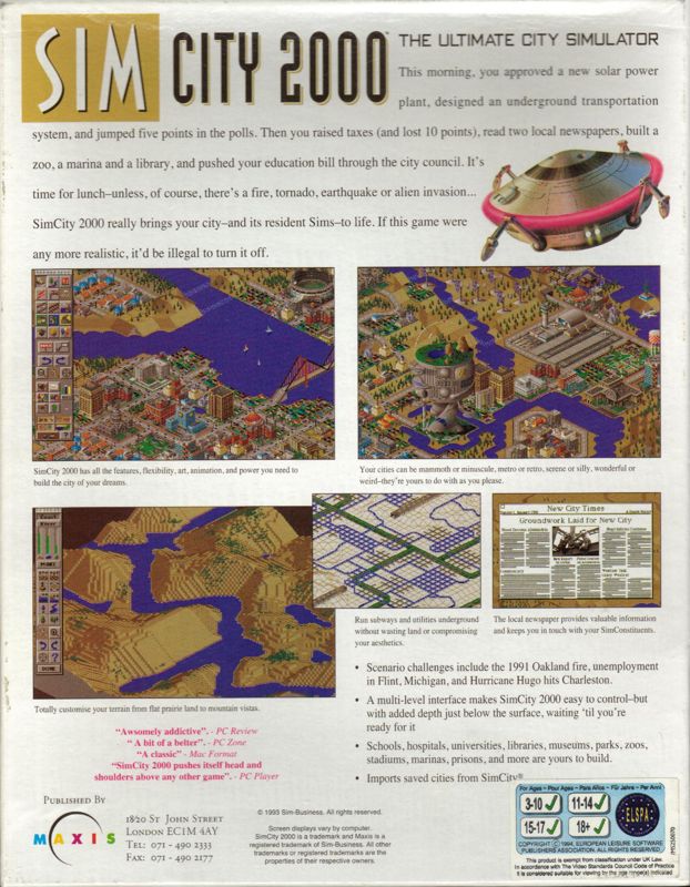 Back Cover for SimCity 2000 (Amiga)