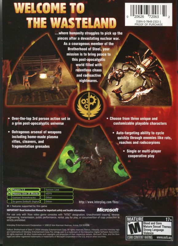 Back Cover for Fallout: Brotherhood of Steel (Xbox)