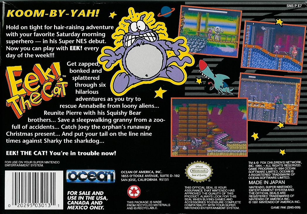 Back Cover for Eek! the Cat (SNES)