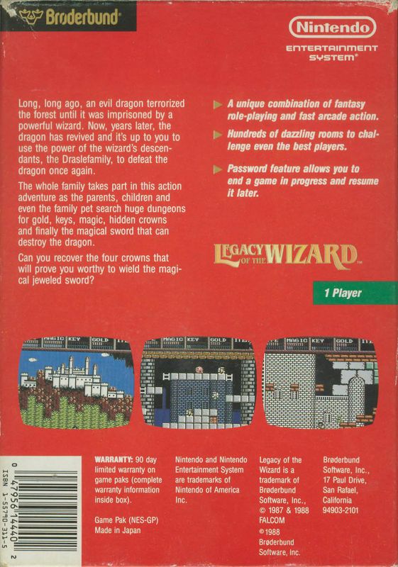 Back Cover for Legacy of the Wizard (NES)