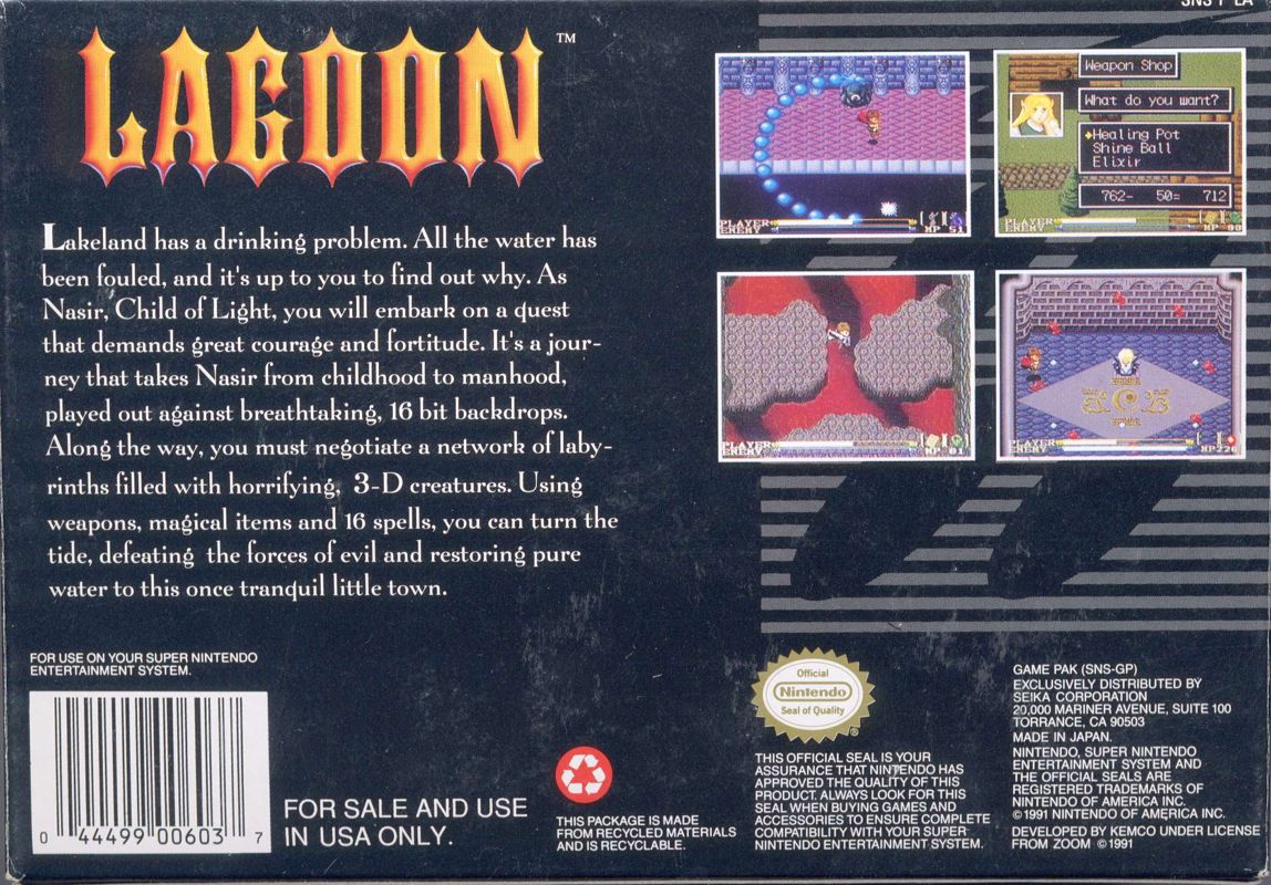 Back Cover for Lagoon (SNES)