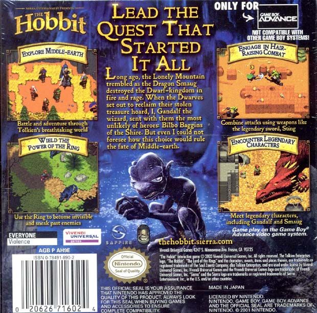 Back Cover for The Hobbit (Game Boy Advance)