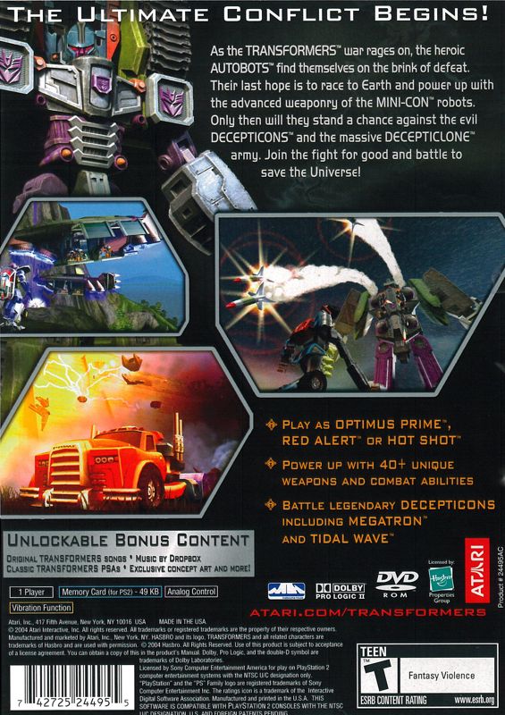 Back Cover for TransFormers (PlayStation 2)