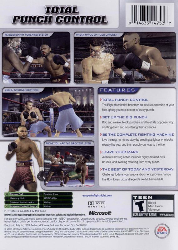 Back Cover for Fight Night 2004 (Xbox)