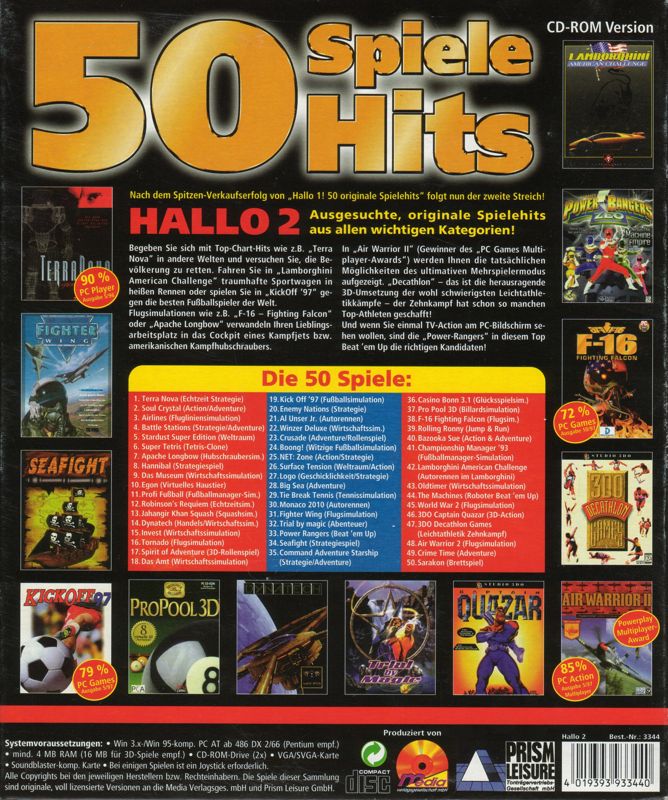Back Cover for Hallo 2! 50 Spiele Hits (DOS and Windows and Windows 3.x)