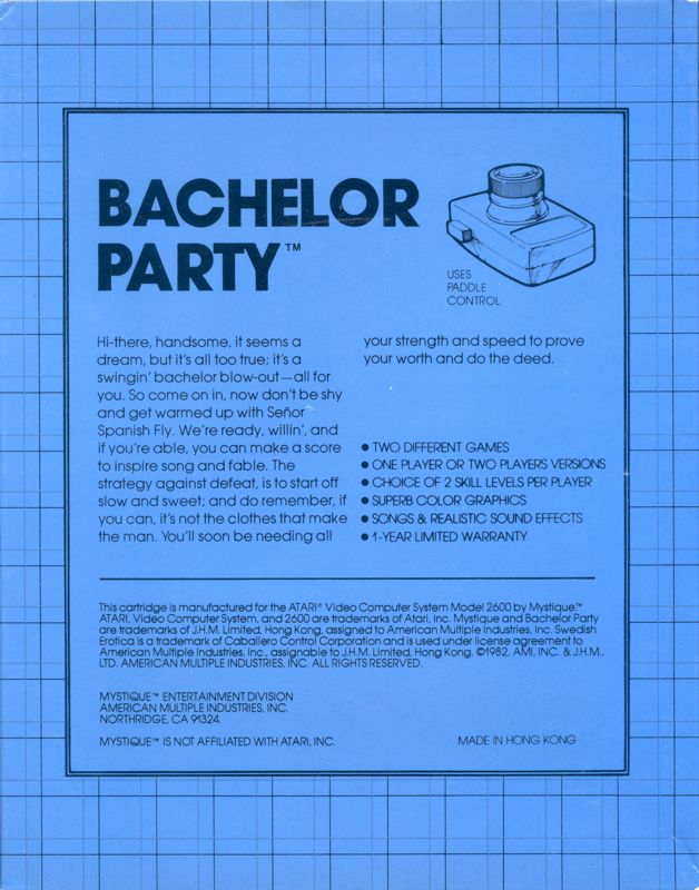 Back Cover for Swedish Erotica: Bachelor Party (Atari 2600)