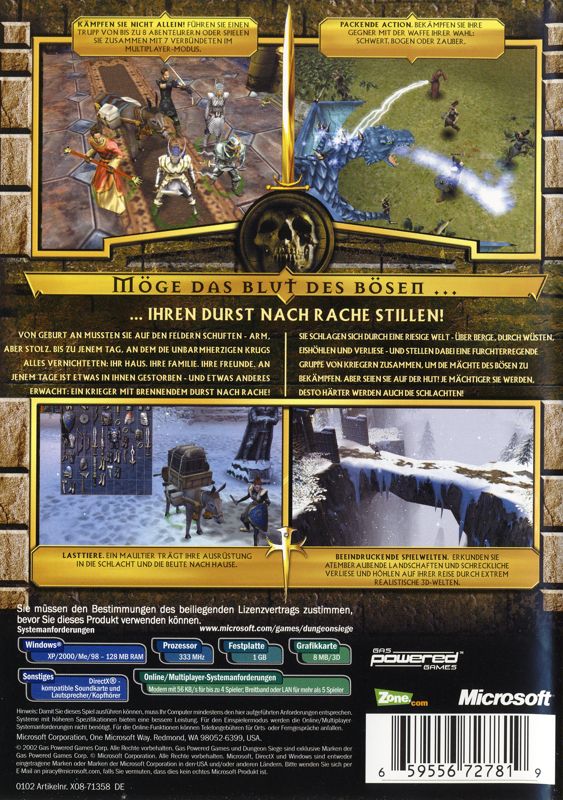 Back Cover for Dungeon Siege (Windows)