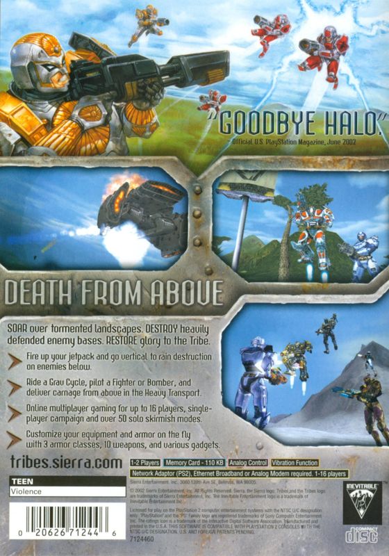 Back Cover for Tribes: Aerial Assault (PlayStation 2)
