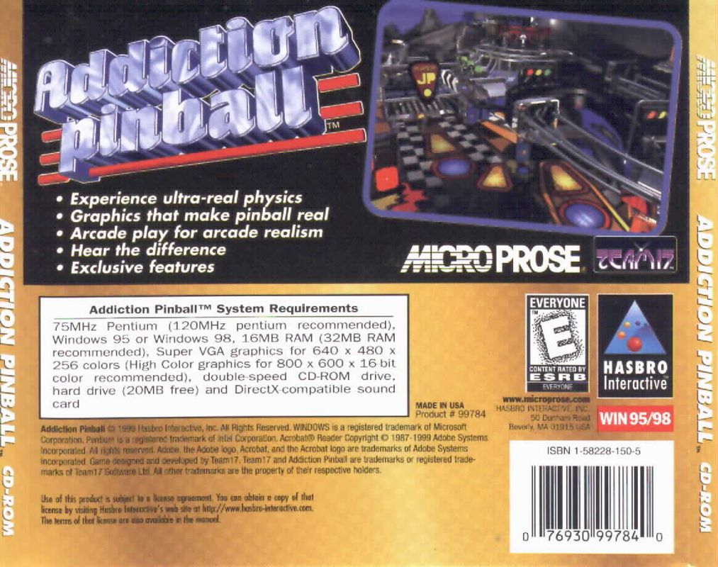 Back Cover for Addiction Pinball (Windows) (1999 "Classic Value Series" release)