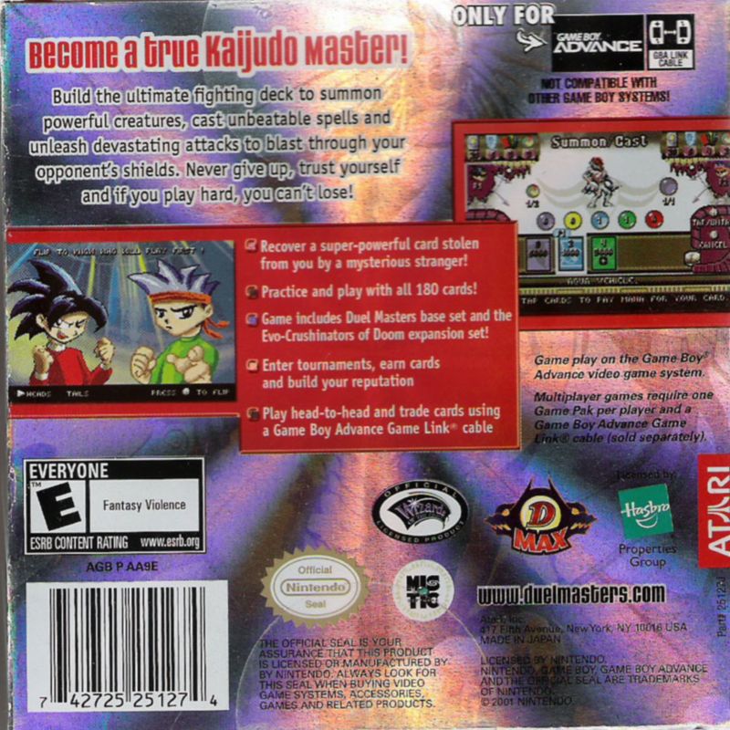 Back Cover for Duel Masters Sempai Legends (Game Boy Advance)