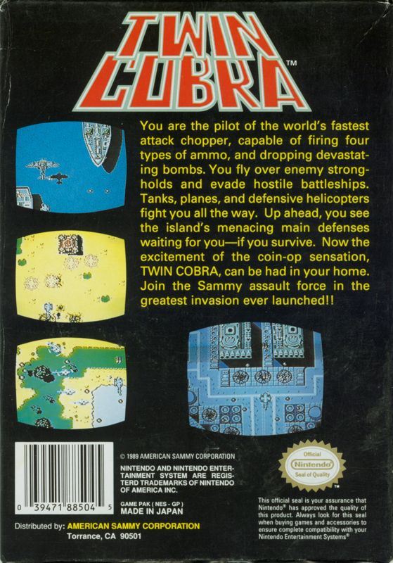 Back Cover for Twin Cobra (NES)