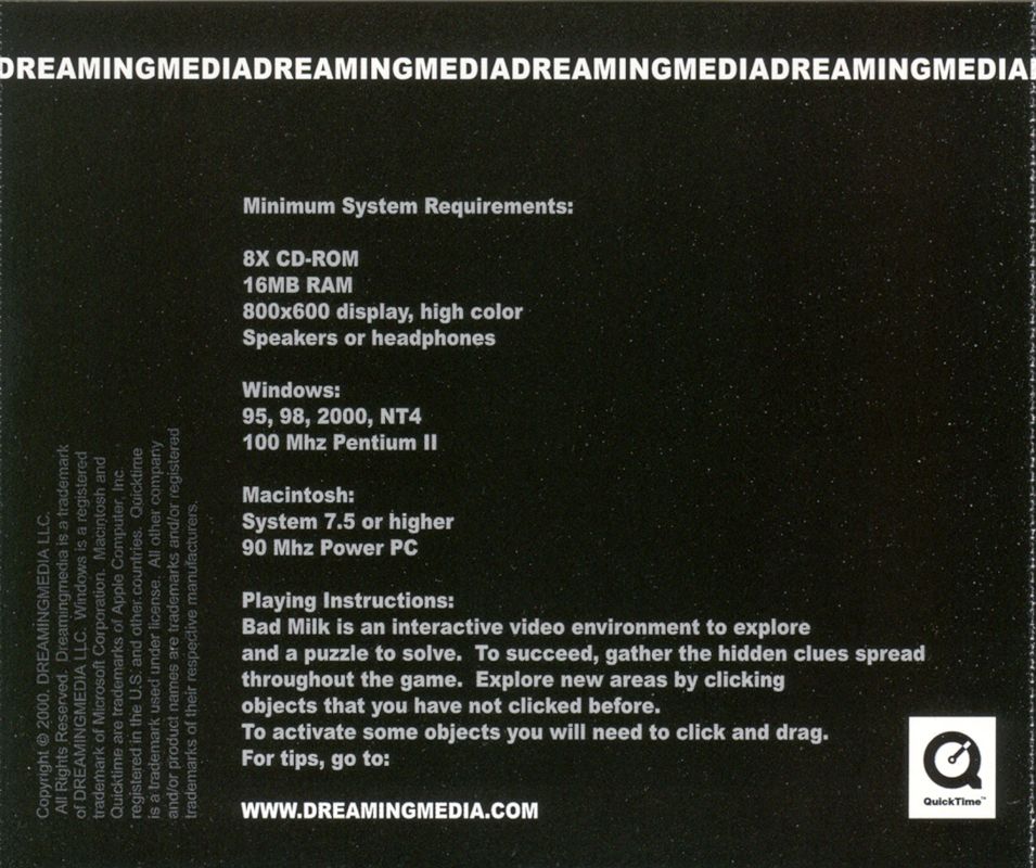 Back Cover for Bad Milk (Macintosh and Windows)