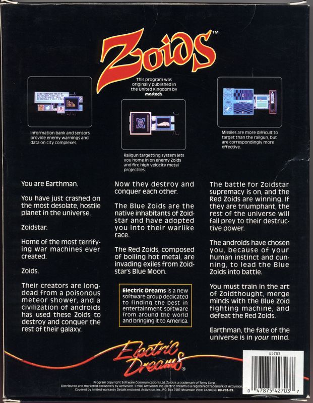Back Cover for Zoids (Commodore 64)