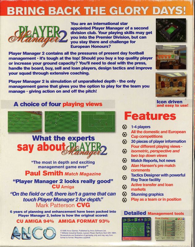 Back Cover for Player Manager 2 (DOS)