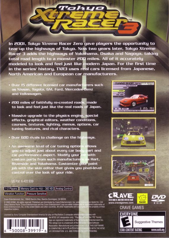 Back Cover for Tokyo Xtreme Racer 3 (PlayStation 2)