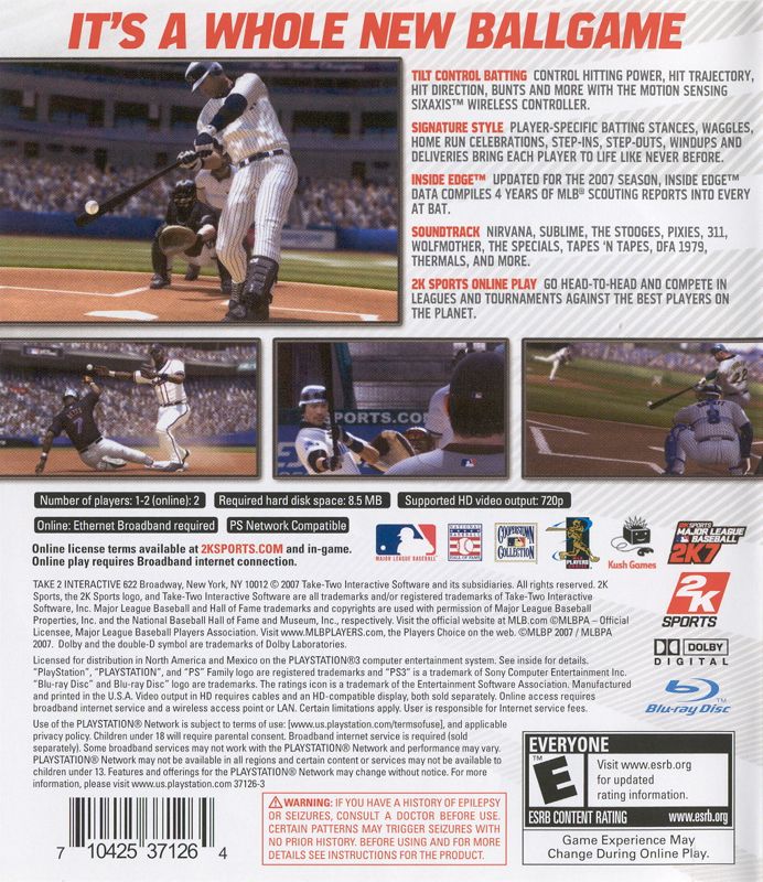 Back Cover for Major League Baseball 2K7 (PlayStation 3)