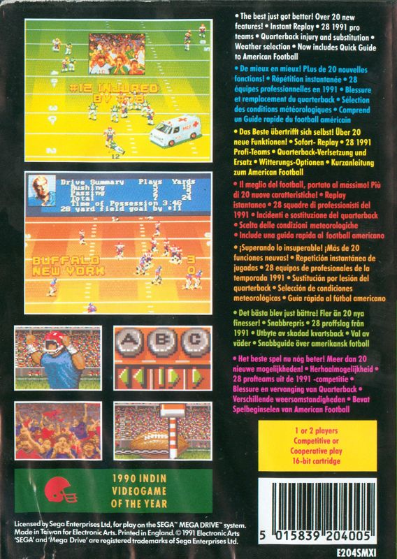 John Madden Football '92 cover or packaging material - MobyGames