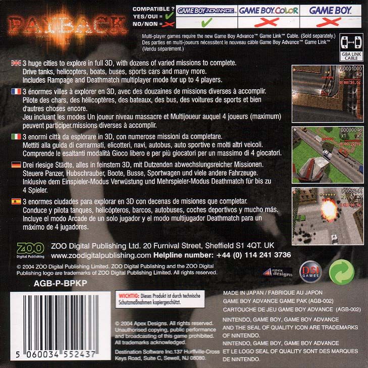 Back Cover for Payback (Game Boy Advance)