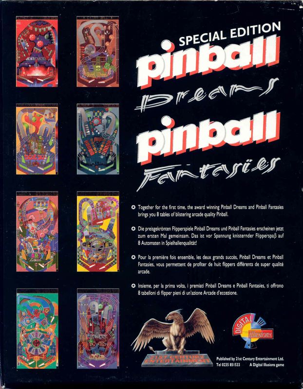 Back Cover for Special Edition Pinball Dreams Pinball Fantasies (Amiga)