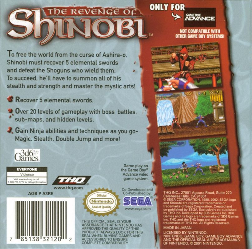 Back Cover for The Revenge of Shinobi (Game Boy Advance)