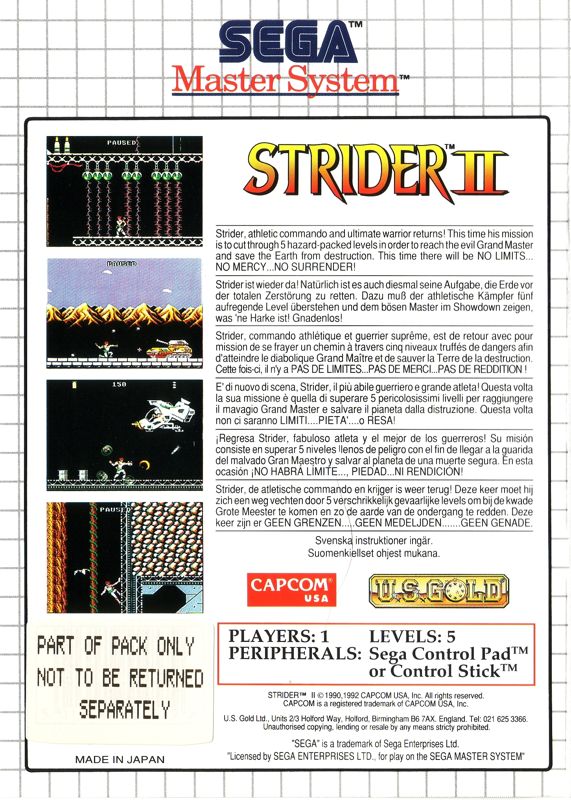 Back Cover for Strider 2 (SEGA Master System)