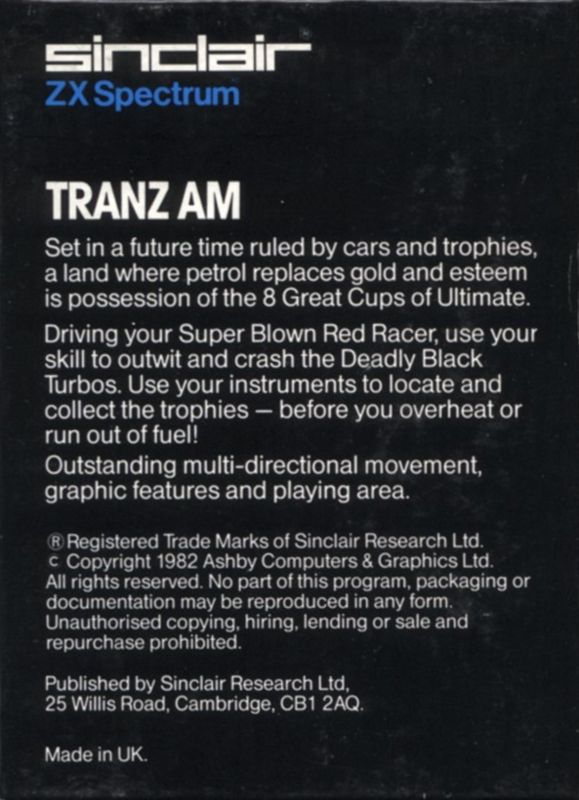 Back Cover for Tranz Am (ZX Spectrum)