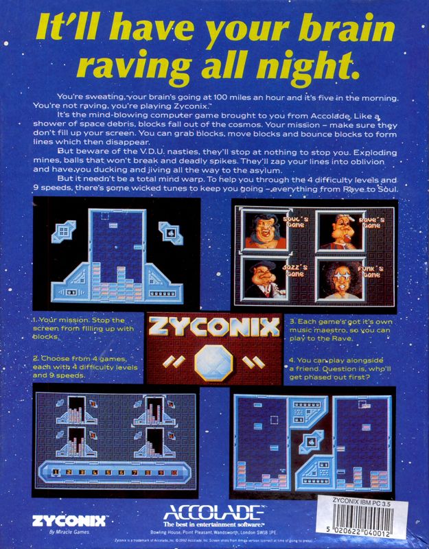 Back Cover for Zyconix (DOS)