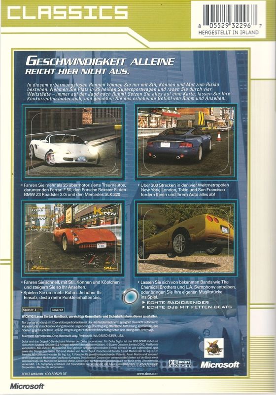 Back Cover for Project Gotham Racing (Xbox) (Classics release)