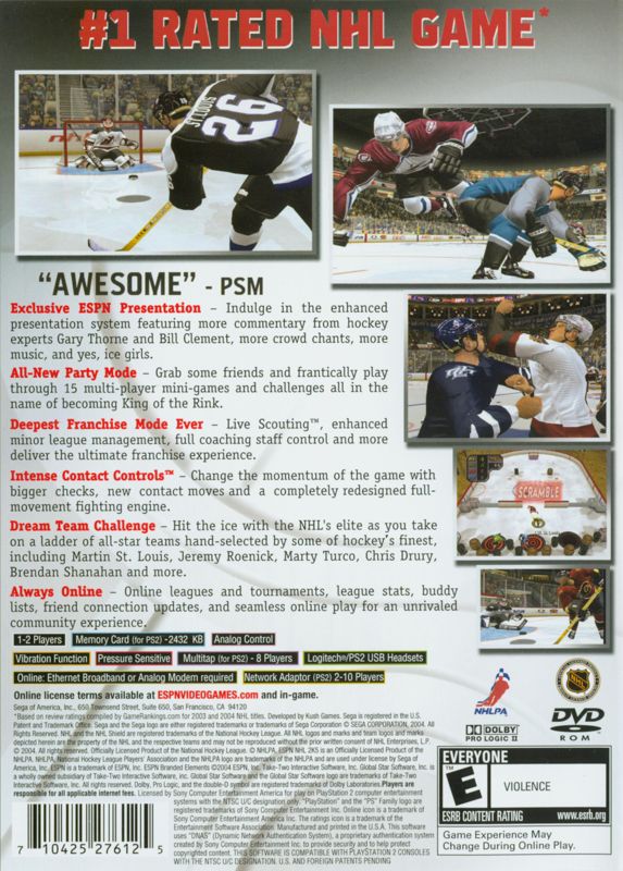 Back Cover for ESPN NHL 2K5 (PlayStation 2)
