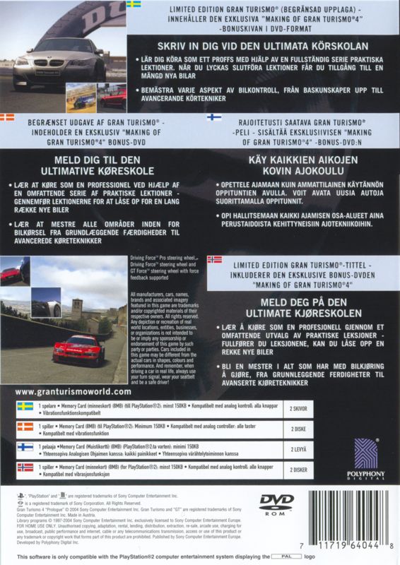 Back Cover for Gran Turismo 4: "Prologue" (PlayStation 2)