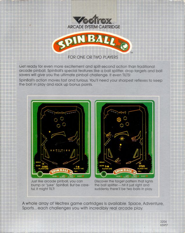 Back Cover for Spin Ball (Vectrex)