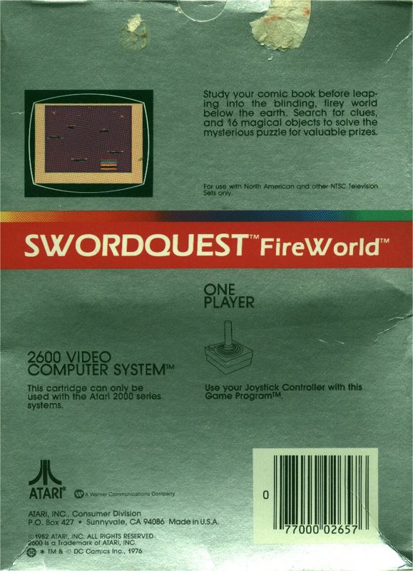 Back Cover for SwordQuest: FireWorld (Atari 2600)