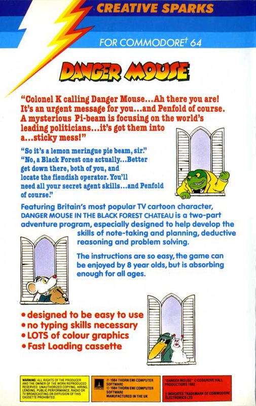 Back Cover for Danger Mouse in the Black Forest Chateau (Commodore 64)