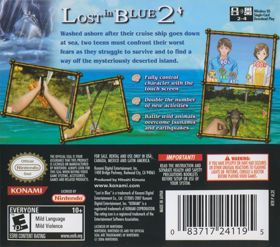 Back Cover for Lost in Blue 2 (Nintendo DS)