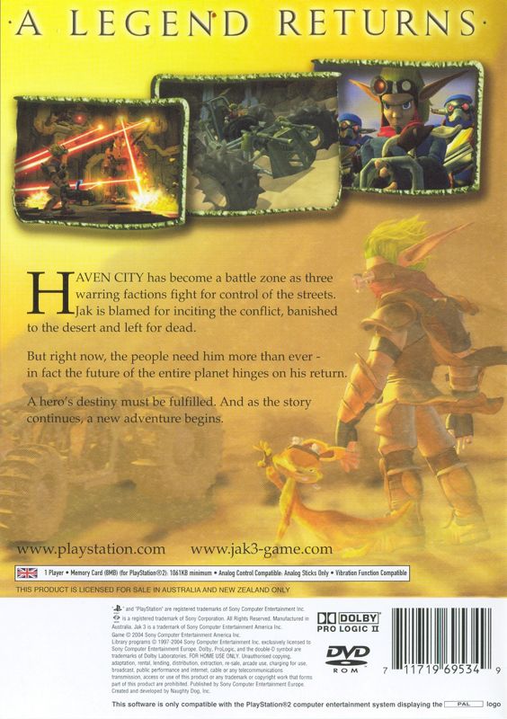 Back Cover for Jak 3 (PlayStation 2)