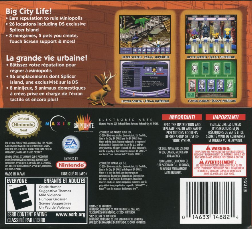 Back Cover for The Urbz: Sims in the City (Nintendo DS)
