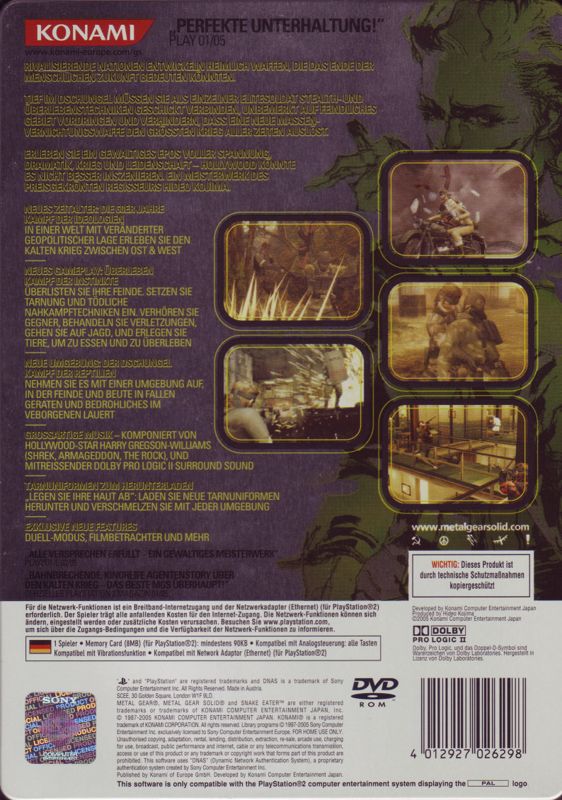 Back Cover for Metal Gear Solid 3: Snake Eater (PlayStation 2) (Steelbook release)