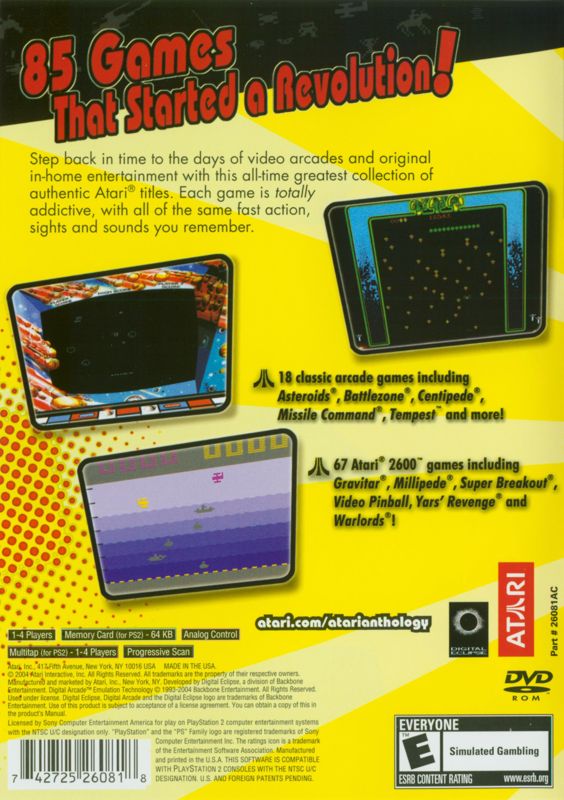 Back Cover for Atari: 80 Classic Games in One! (PlayStation 2)