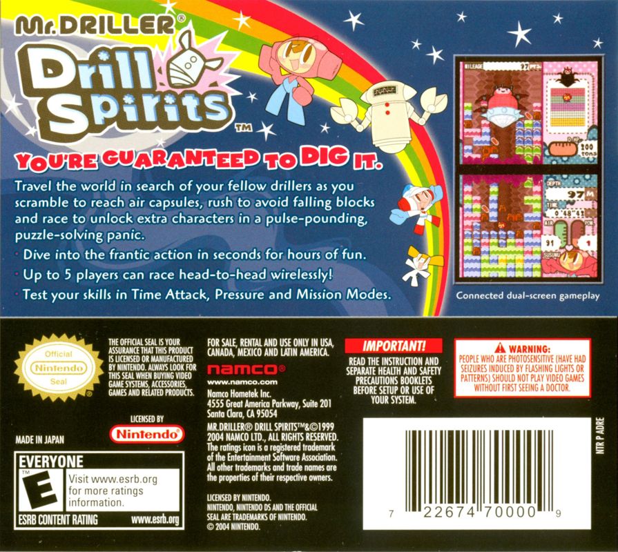 Back Cover for Mr. DRILLER: Drill Spirits (Nintendo DS)