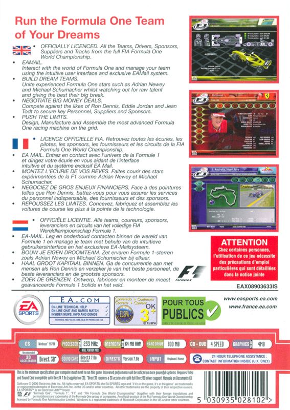 Back Cover for F1 Manager (Windows) (EA Classics release)