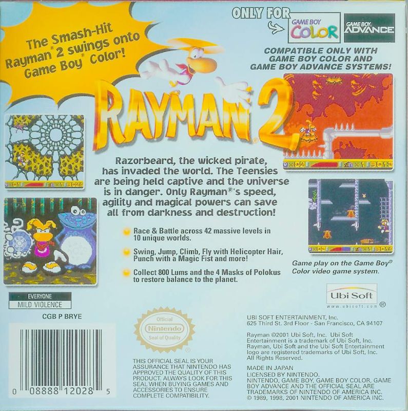 Back Cover for Rayman 2 (Game Boy Color)