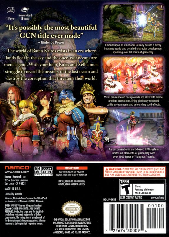 Back Cover for Baten Kaitos: Eternal Wings and the Lost Ocean (GameCube)