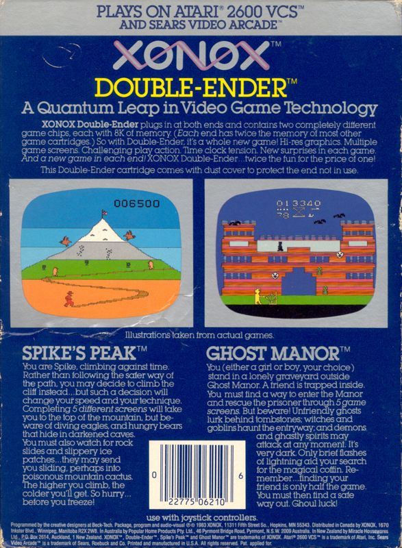 Back Cover for Xonox Double-Ender: Spike's Peak and Ghost Manor (Atari 2600)