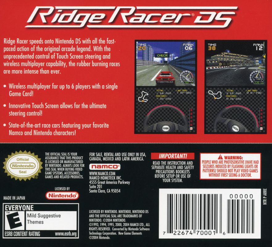 Back Cover for Ridge Racer DS (Nintendo DS)