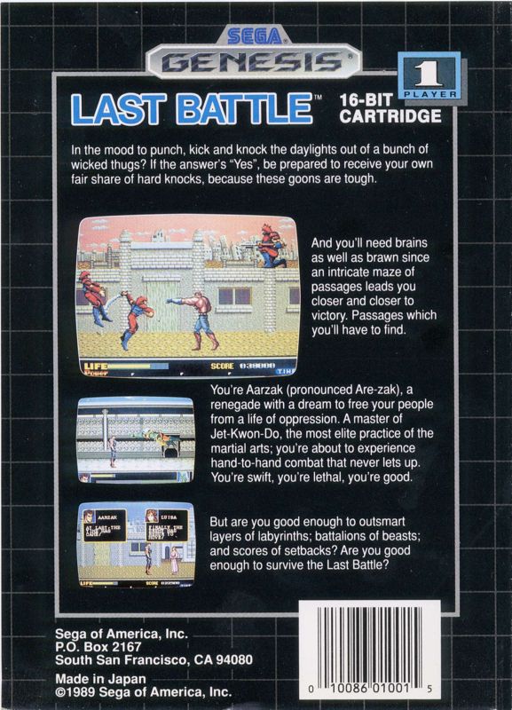 Back Cover for Last Battle (Genesis)