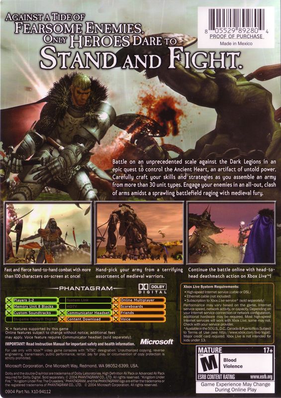 Back Cover for Kingdom Under Fire: The Crusaders (Xbox)
