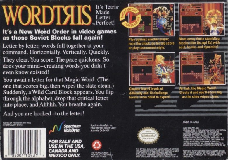 Back Cover for Wordtris (SNES)