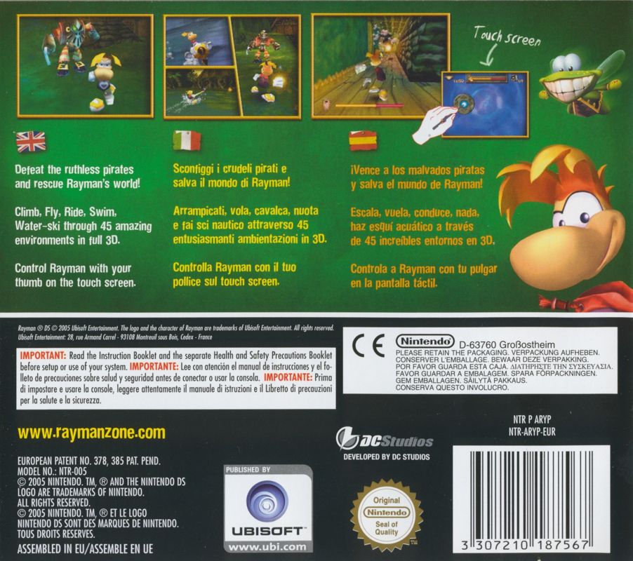 Back Cover for Rayman 2: The Great Escape (Nintendo DS)